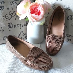 Vionic Larrun leather loafers bronze snake print